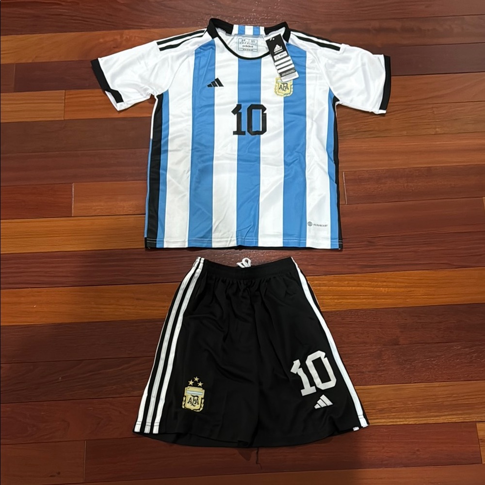 Messi Kids Blue and White Soccer Jersey Set